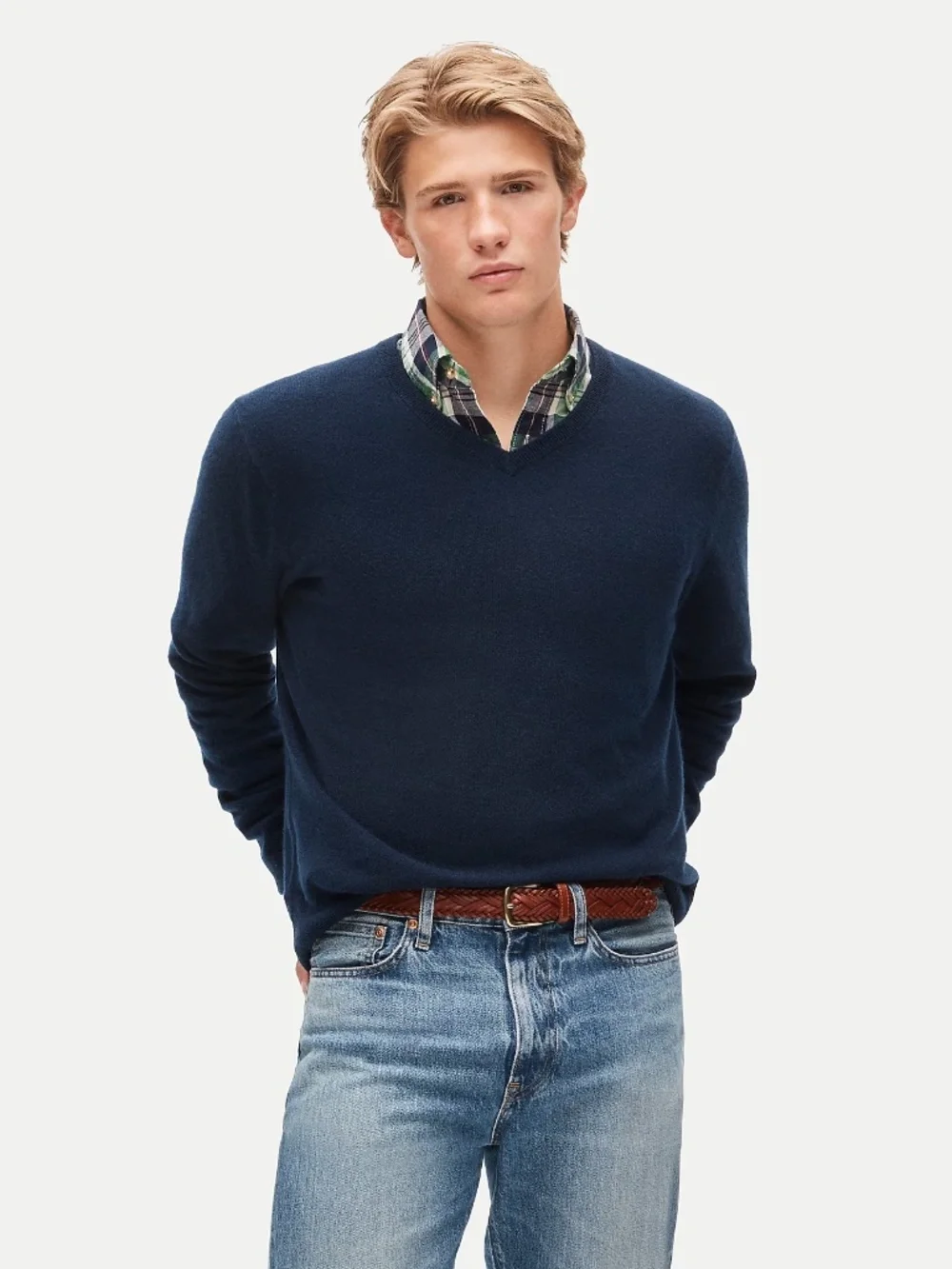 NWT J. Crew Men's Cashmere V- Neck Sweater in Navy Size L